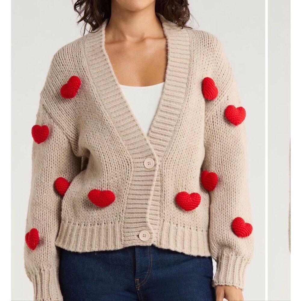 Roffe three-dimensional heart accents cardigan size S NWT